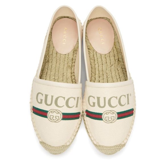 New Gucci Printed Canvas Espadrille Flats in White NEW IN BOX WITH SHOE BAGS - Picture 5 of 10